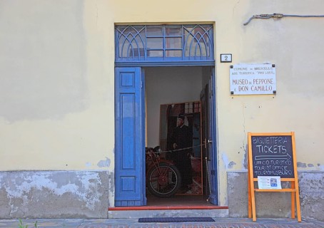 Italy, village of Brescello, entrance to the Museum of Don Camillo and Peppone, Emilia-Romagna