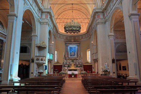 Italy, village of Brescello, interior view of the Brescello church, film set of Don Camillo and