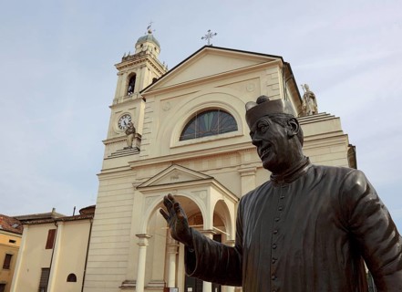 Italy, in the village of Brescello, statue of Don Camillo, portrayed by actor Fernand Joseph Desire