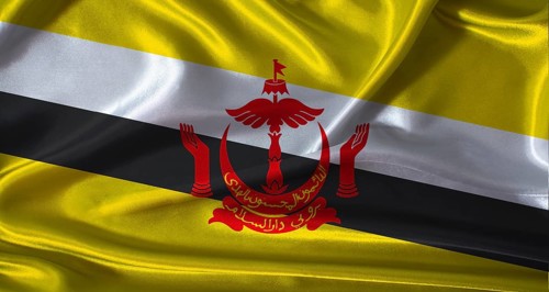 National flag of Brunei with cloth texture. Brunei flag with realistic texture background