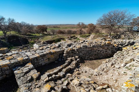 The archaeological ruins of the ancient city of Troy, overlooking the Trojan plain and port city of