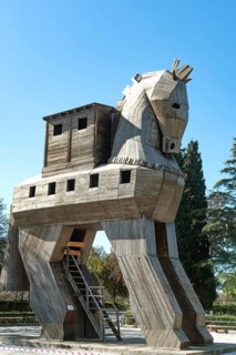 Troy, Canakkale, Turkey. 19th February 2022 Wooden replica of the Trojan horse was created in 1975