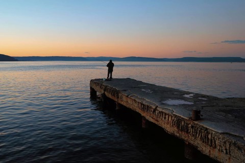 Beautiful sunset panorama of the Dardanelles and Gallipoli Peninsular from Canakkale harbour