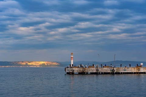 Canakkale, Turkey. February 18th 2022 Stunning scenic panorama of the pier in the port city of