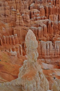 Detailed rock formations in bright orange show natural beauty, Bryce Canyon National Park, Utah,
