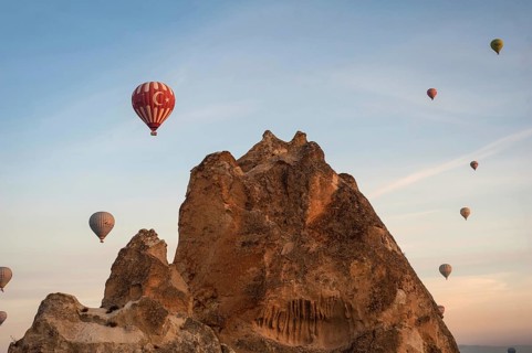 Goreme, Cappadocia, Turkey. November 10th 2017 Hot air balloons over the landscape of Cappadocia,