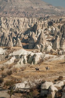 Cappadocia, Turkey. November 8th 2017 Horse riders in the Gorkundere Valley near the Anatolian town
