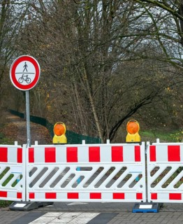 Castrop-Rauxel, North Rhine-Westphalia, Germany - A bicycle path, footpath is blocked off by signs,