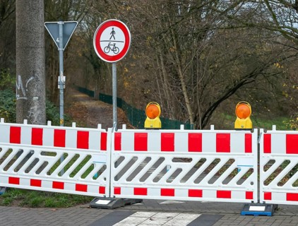 Castrop-Rauxel, North Rhine-Westphalia, Germany - A bicycle path, footpath is blocked off by signs,