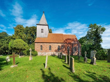 The village church of Groß Zicker with old cemetery, Mönchgut peninsula, Rügen island,