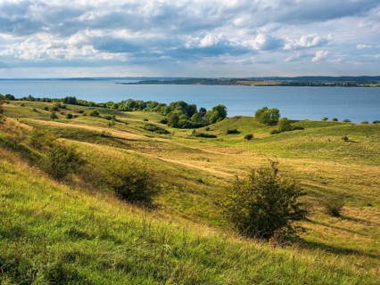 Hilly landscape in the Zicker Mountains, including Zicker Alps, view over the lagoon landscape,