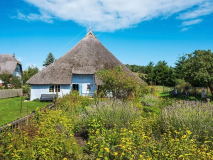 The thatched parish widow's house from 1719 with cottage garden, museum in Groß Zicker, Mönchgut