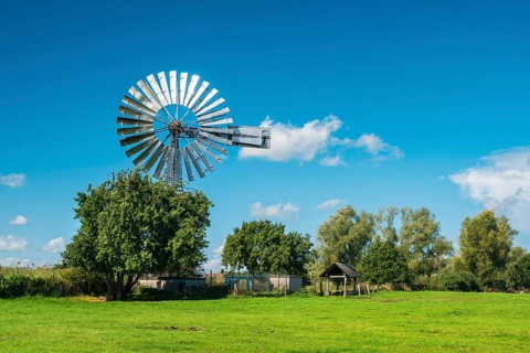 Historic Pumping Plant with Wind Turbine near Middelhagen, Mönchgut Peninsula, Rügen Island,