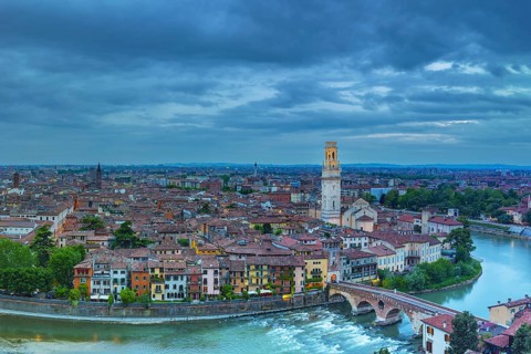 Old Town with the River Etsch, Ponte Pietra, Verona, Etsch Valley, Veneto, Italy