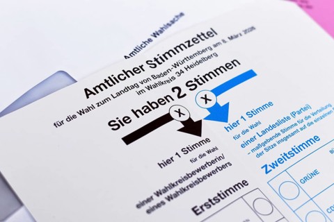 Heidelberg, Germany - February 11th 2026: Ballot paper for Baden-Württemberg 'Landtagswahl' state