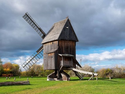The trestle windmill of Krippendorf on the battlefield of 1806, near Jena, Thuringia, Germany