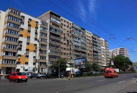 Romania, capital Bucharest, Bucuresti, old prefabricated buildings in Ceausescu style in the center