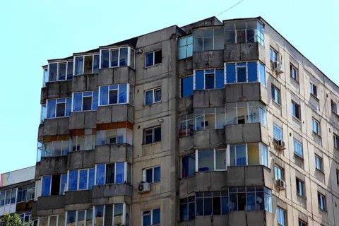 Romania, capital Bucharest, Bucuresti, old prefabricated buildings in Ceausescu style in the center