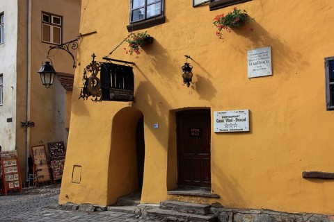 Romania, the house façade of Vlad Tepes' birthplace in the historic old town of Sighisoara, German