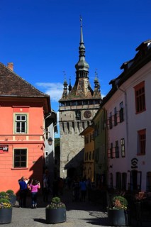 Romania, the hour tower in the historic old town of Sighisoara, German Sighisoara, town in Mures