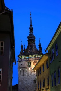 Romania, hour tower in the historic old town of Sighisoara, German Sighisoara, town in Mures
