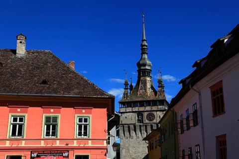 Romania, the hour tower in the historic old town of Sighisoara, German Sighisoara, town in Mures