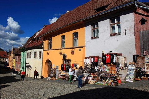 Romania, souvenir shops in the historic upper town, old town of Sighisoara, German Sighisoara, town