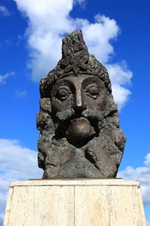 Romania, monument of Vlad Tepes, bust of Dracula in the old town of Sighisoara, German Sighisoara,