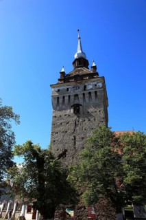 Romania, the bell tower of the church of Saschiz, German Keisd, a community in Mures County,