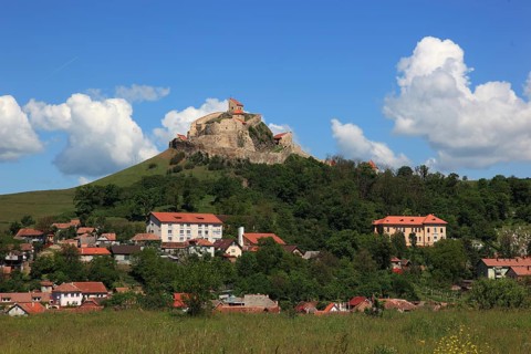 Romania, view of the houses and castle of Rupea, German Reps, Reps Castle, city in Brasov district