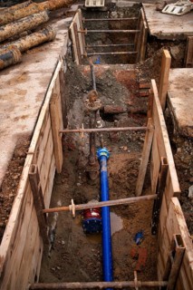 Construction site, civil engineering, water renewal, water pipes, water supply, residential area,