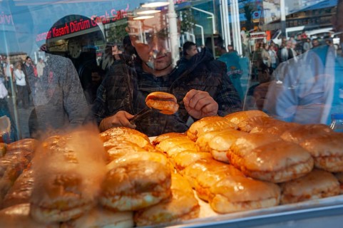 Istanbul, Turkey. November 30th 2019 The famous Turkish Islak or wet hamburger for sale in Taksim