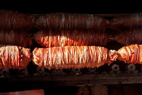 Istanbul, Turkey. December 26th 2018 Kokoreç is a traditional Turkish street food, made from small