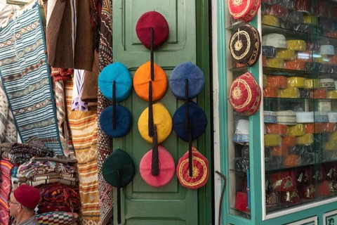 Tunis, Tunisia 15th May, 2024 Colourful Tunisian Chechia, traditional soft wool hats popular in the