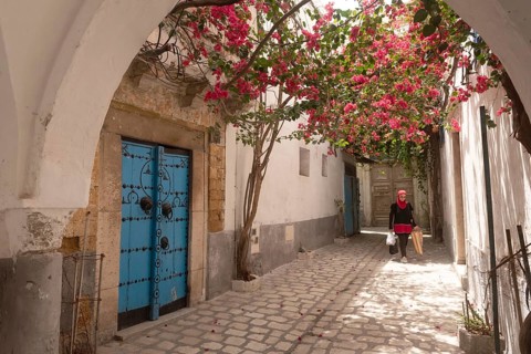 Tunis, Tunisia. 13th May 2024 A beautiful blue ornate door in the narrow streets of Tunis Medina,