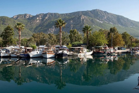Akyaka, Mugla, Turkey. September 8th 2022 Boats moored in the beautiful harbour of Turkish Riviera