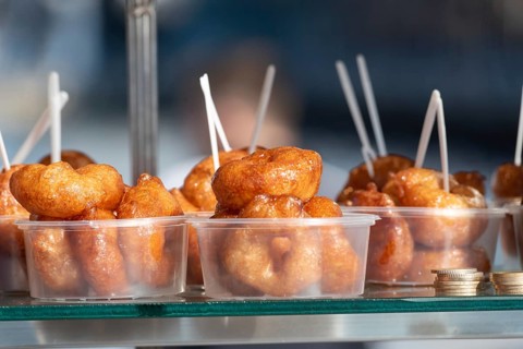 Lokma, traditional deep fried Turkish dessert, street food for sale all over Turkey but the sweet