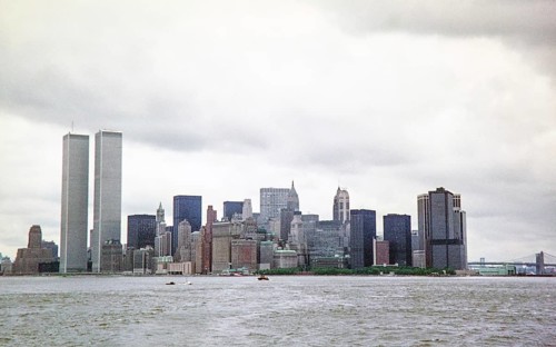 Historic skyscrapers Lower Manhattan skyline and the original World Trade Center towers Twin Towers