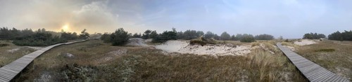 Landscape with hiking trails through the Western Pomerania Lagoon Area National Park. panorama,