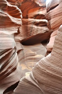 Narrowly winding sandstone canyon with intense color contrasts, Antelope Canyon, Navajo Nation