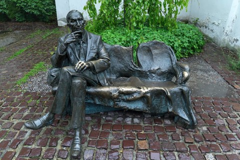 Bronze monument to Jan Karski, Polish officer, 1914-2000, important witness to the Holocaust,