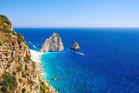 The Mizithres are two spectacular rock formations rising majestically from the azure Ionian Sea off