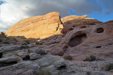 Yellow rocks in sunset light with dramatic shadows, Valley of Fire State Park, Nevada, USA