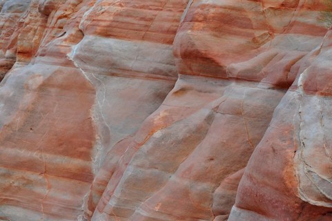 Close-up of red and gray sandstone cliffs with layered formations, Valley of Fire State Park,
