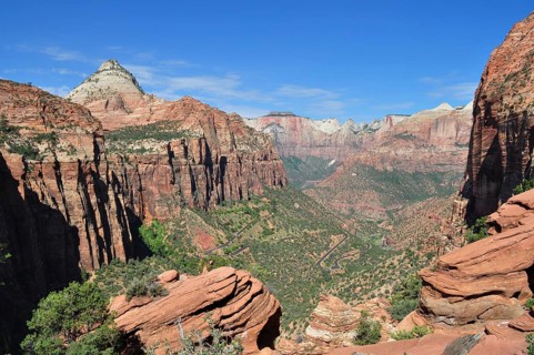 Panorama of rugged rocks and canyons with sweeping views over a rugged landscape, Zion National