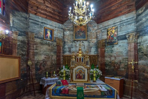 Altar of the historic wooden Trinity Church, Zhovkva city, Ukraine