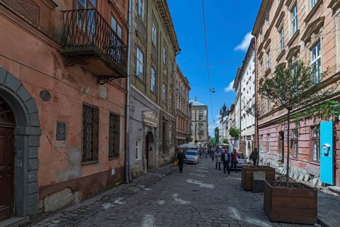 Street in the old town of Lviv, Ukraine