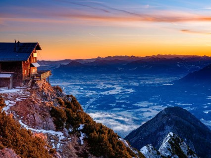 Reichenhaller Haus am Hochstaufen at sunrise, below Salzburg, Bad Reichenhall, Berchtesgadener