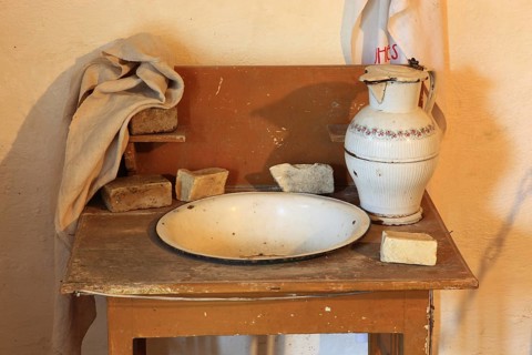 Antique washbasin with accessories, as used around 1900 in rural areas for daily body care. A