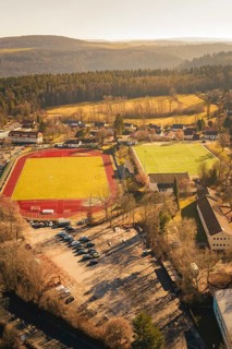 Sports facilities with surrounding nature and urban infrastructure from the air, Wimberg, Calw,